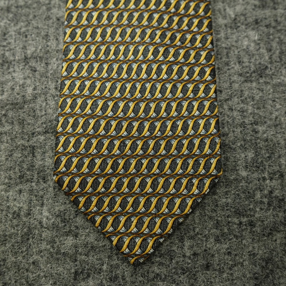 Ermenegildo Zegna Silk‎ Neck Tie 59L 3.75W Gold Green Office Wear Made In Italy